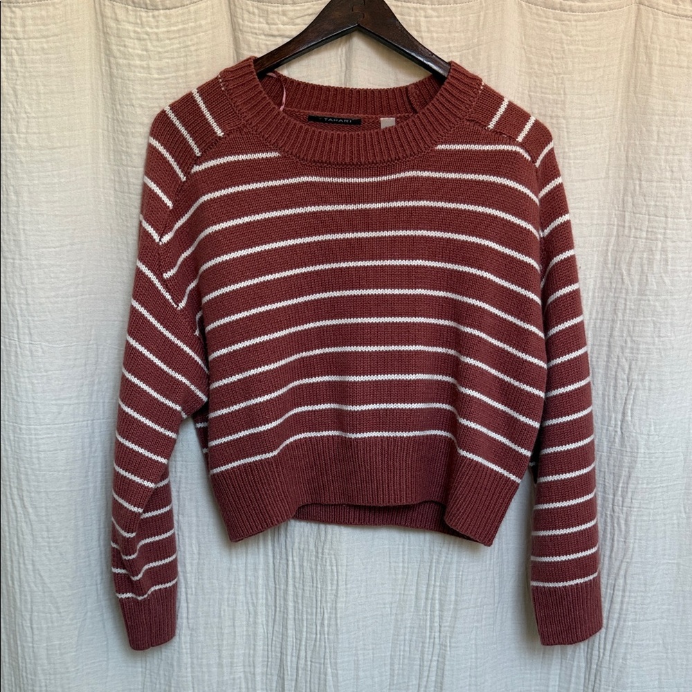 Tahari Burgundy and White Striped Sweater